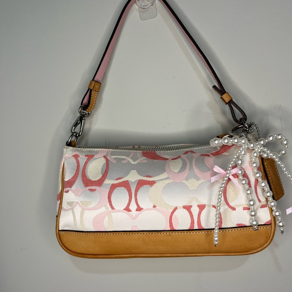 Coach Y2K Optic Pink Signature C Demi Canvas and Leather Shoulder Bag